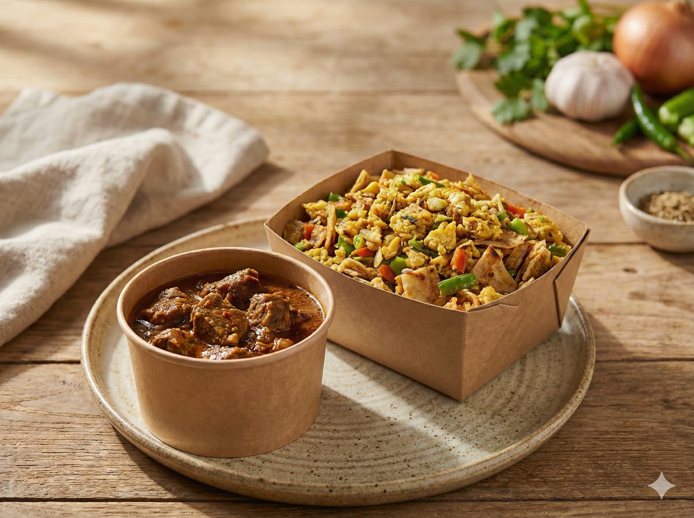 Egg Kottu with Pork Curry